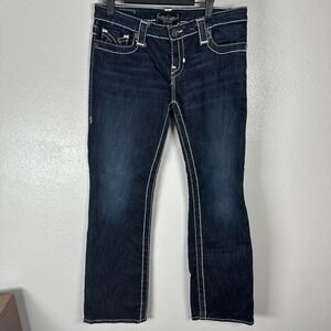 Big Star Miki Boot Cut Jeans Womens 28Short Low Rise Dark Wash Thick Stitch